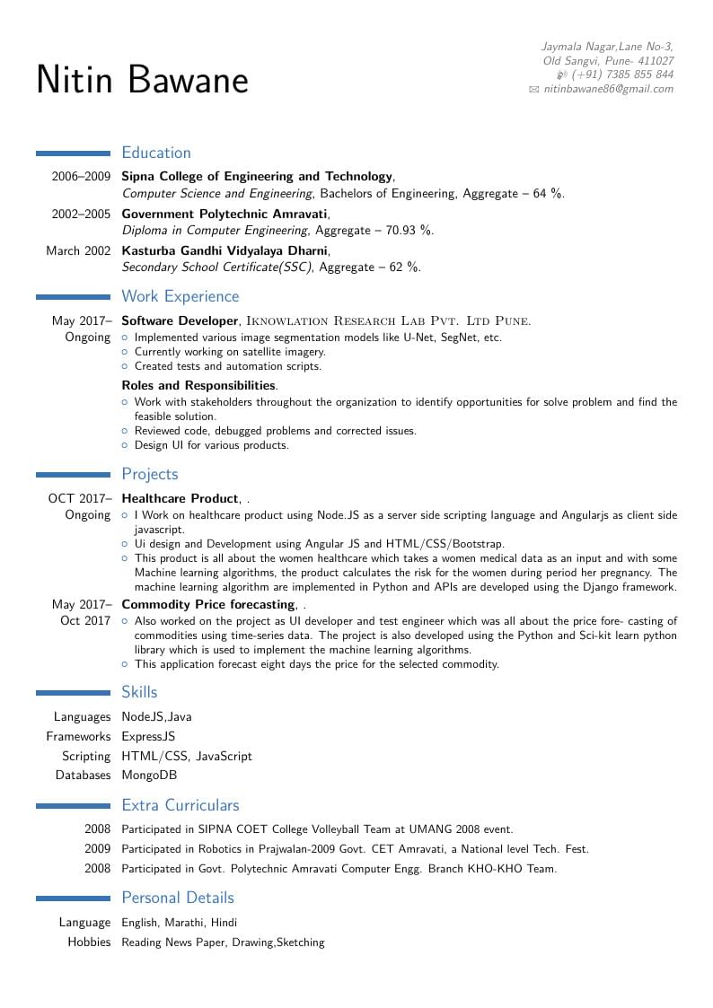 Nitin Bawane's Résumé