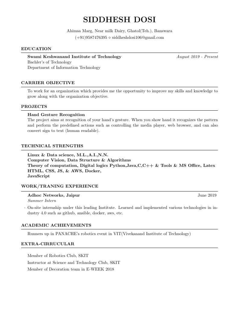 Siddhesh Dosi's Resume