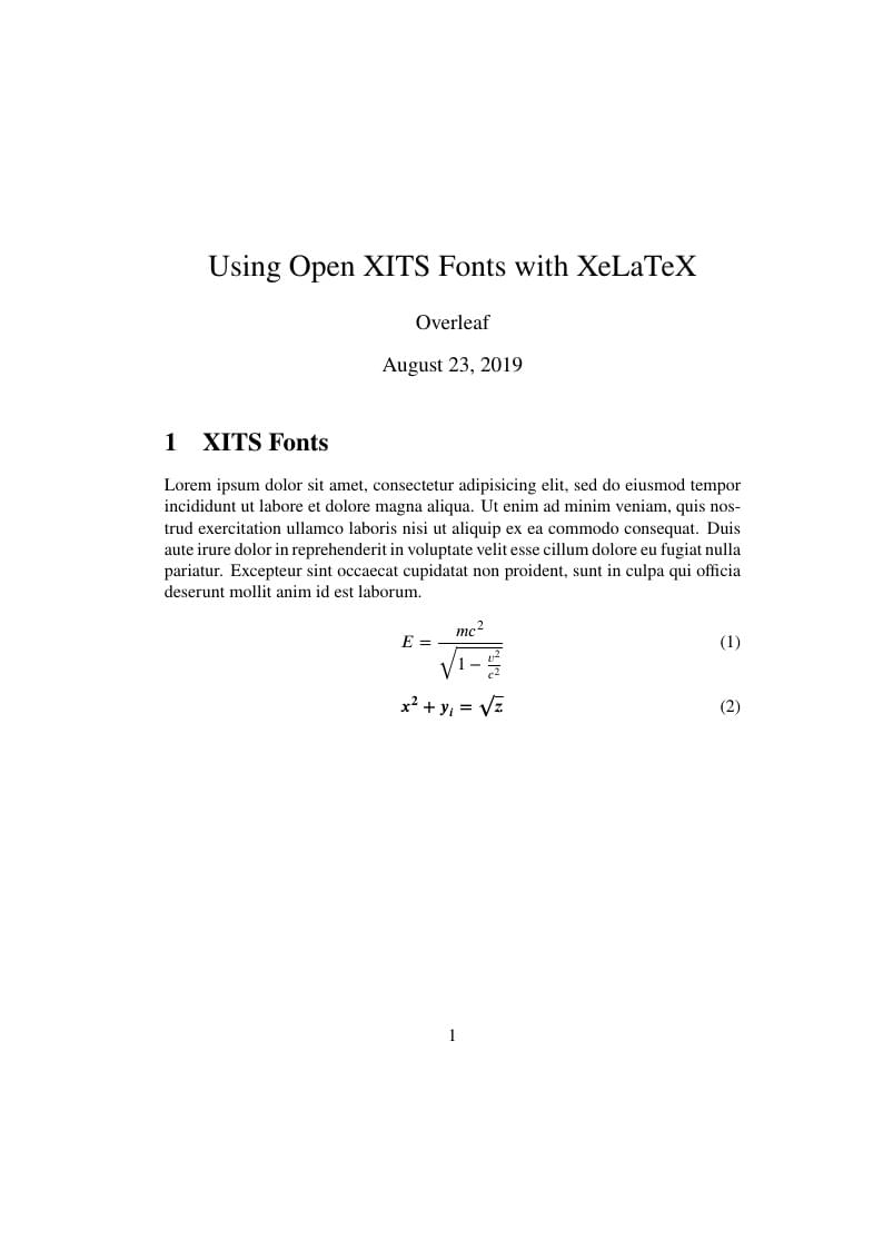 Using Open XITS Fonts with XeLaTeX