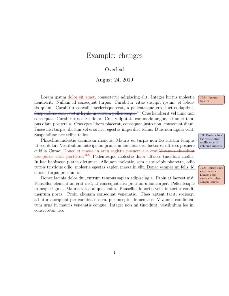 Tracking changes in LaTeX with "changes" package