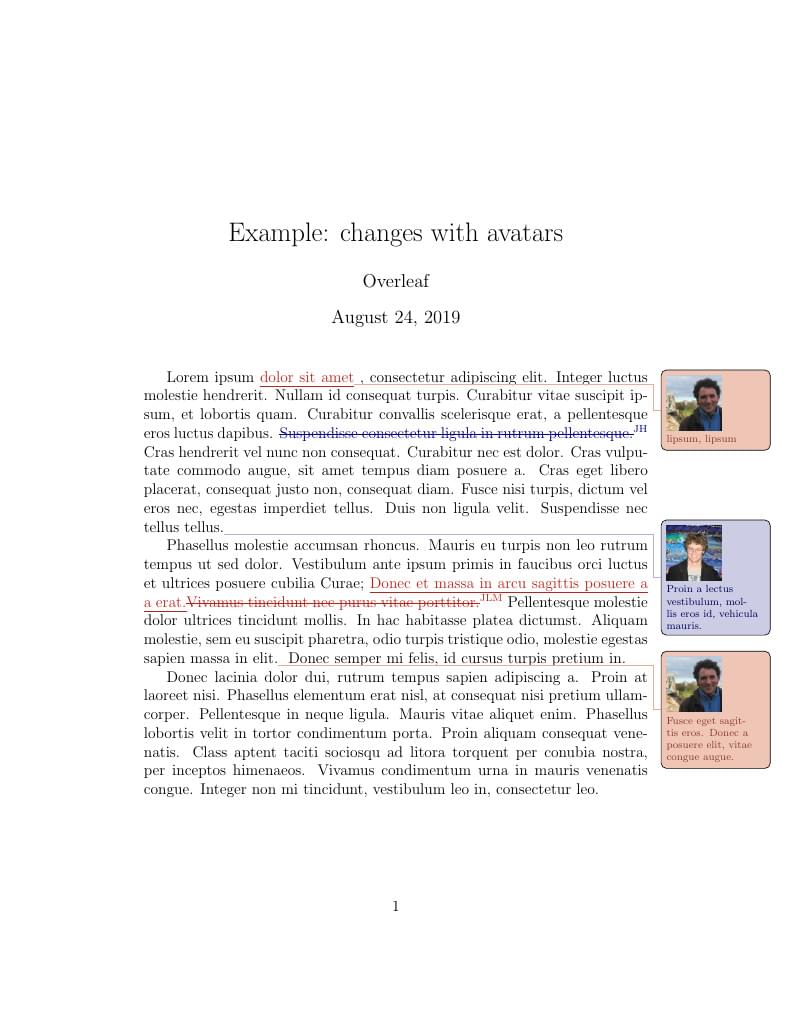 Tracking changes in LaTeX with "changes" package (with author avatars)