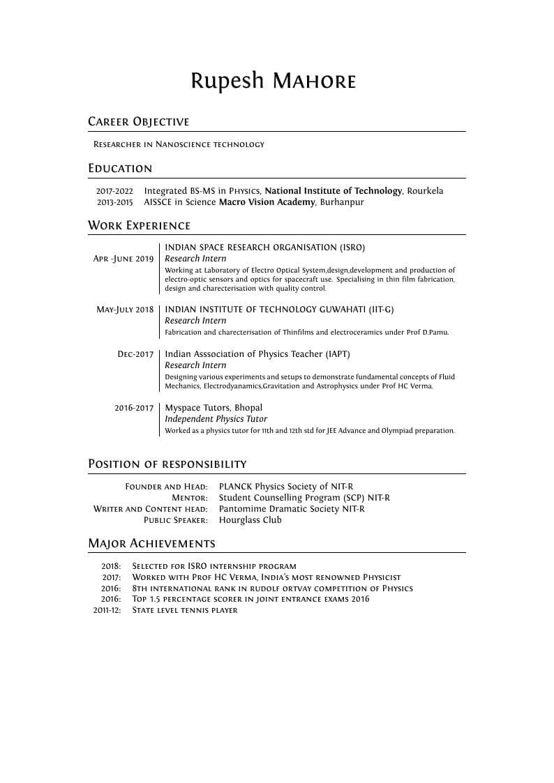 Rupesh Mahore's Professional CV ISRO