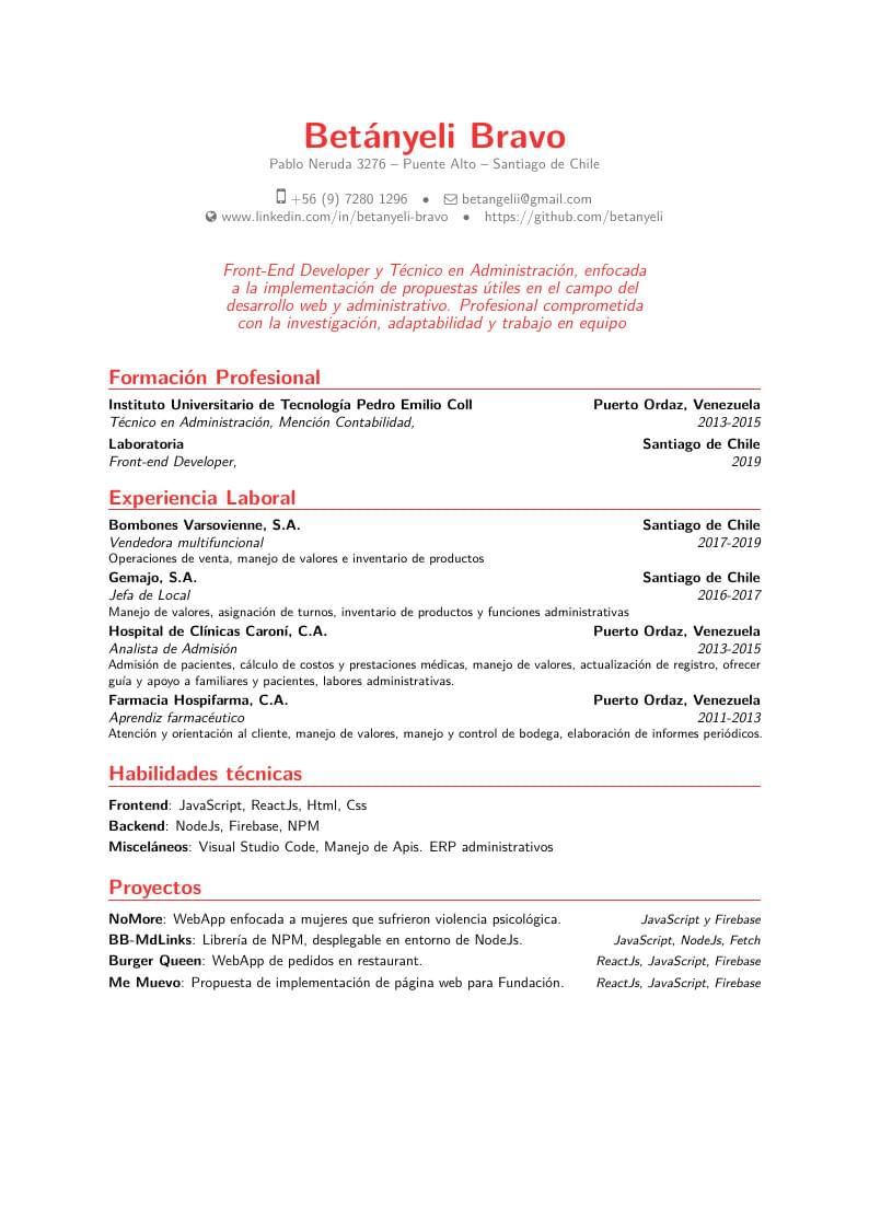 Betányeli Bravo's CV