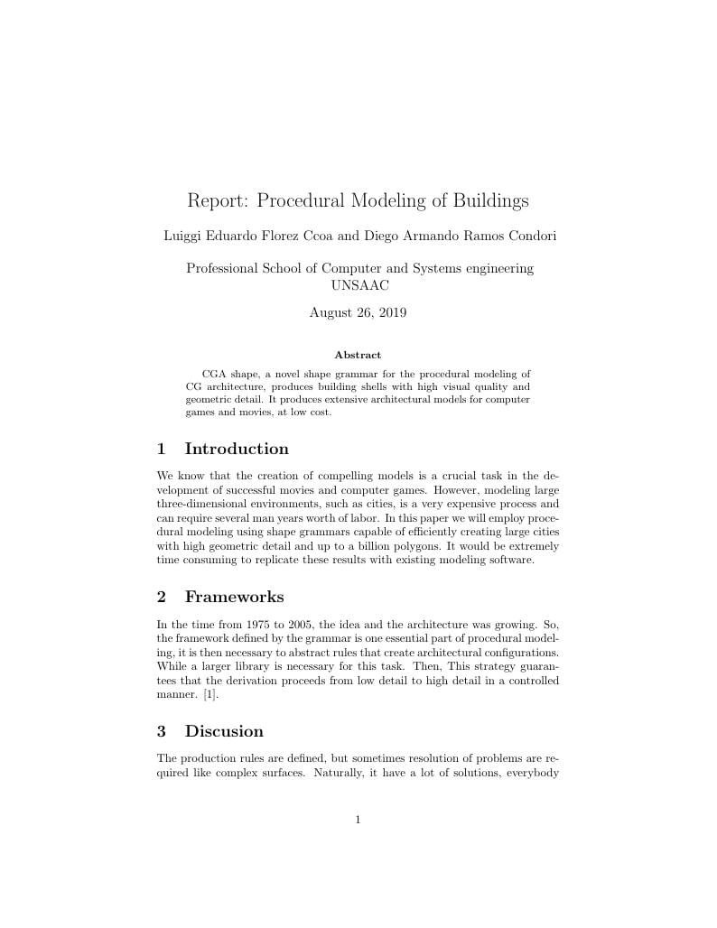 Report on Procedural Modeling of Buildings