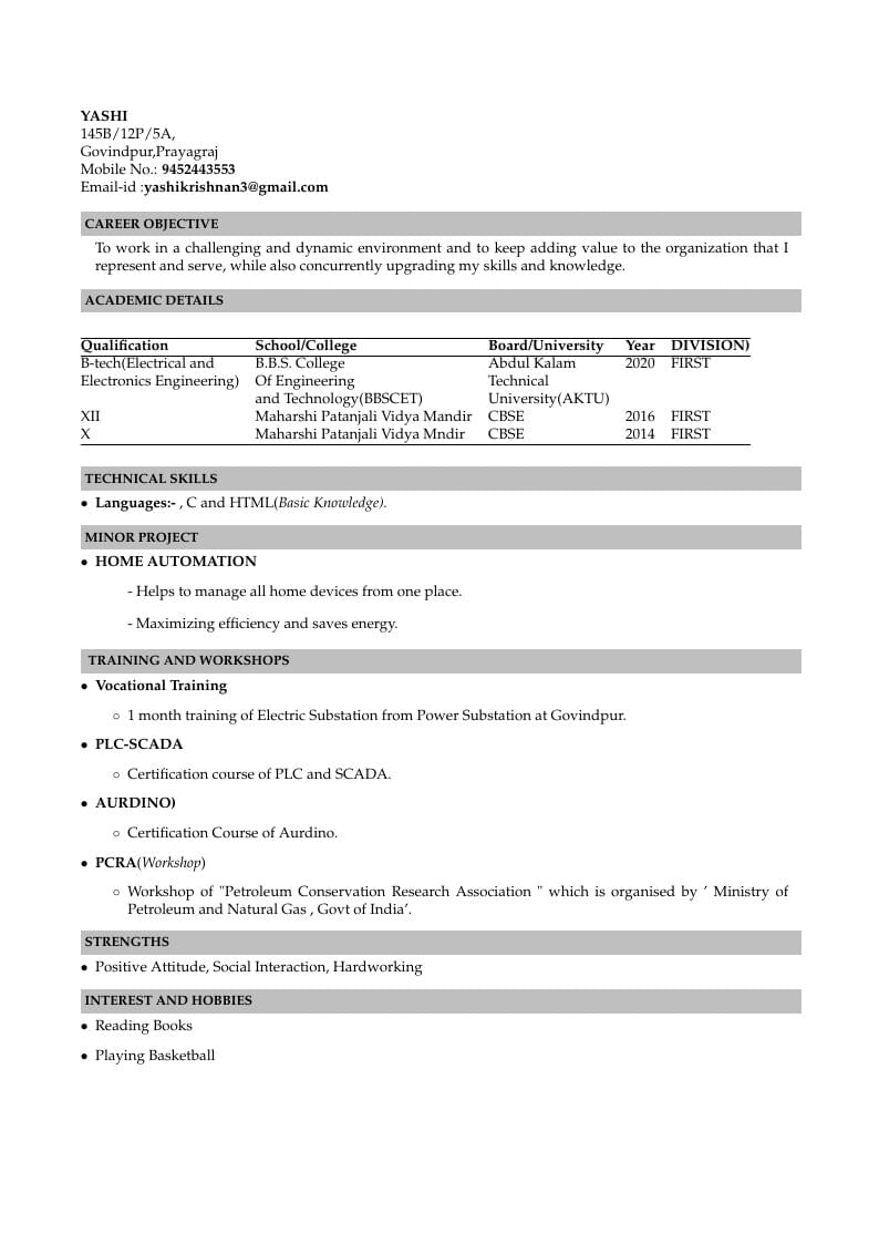 Yashi's Resume
