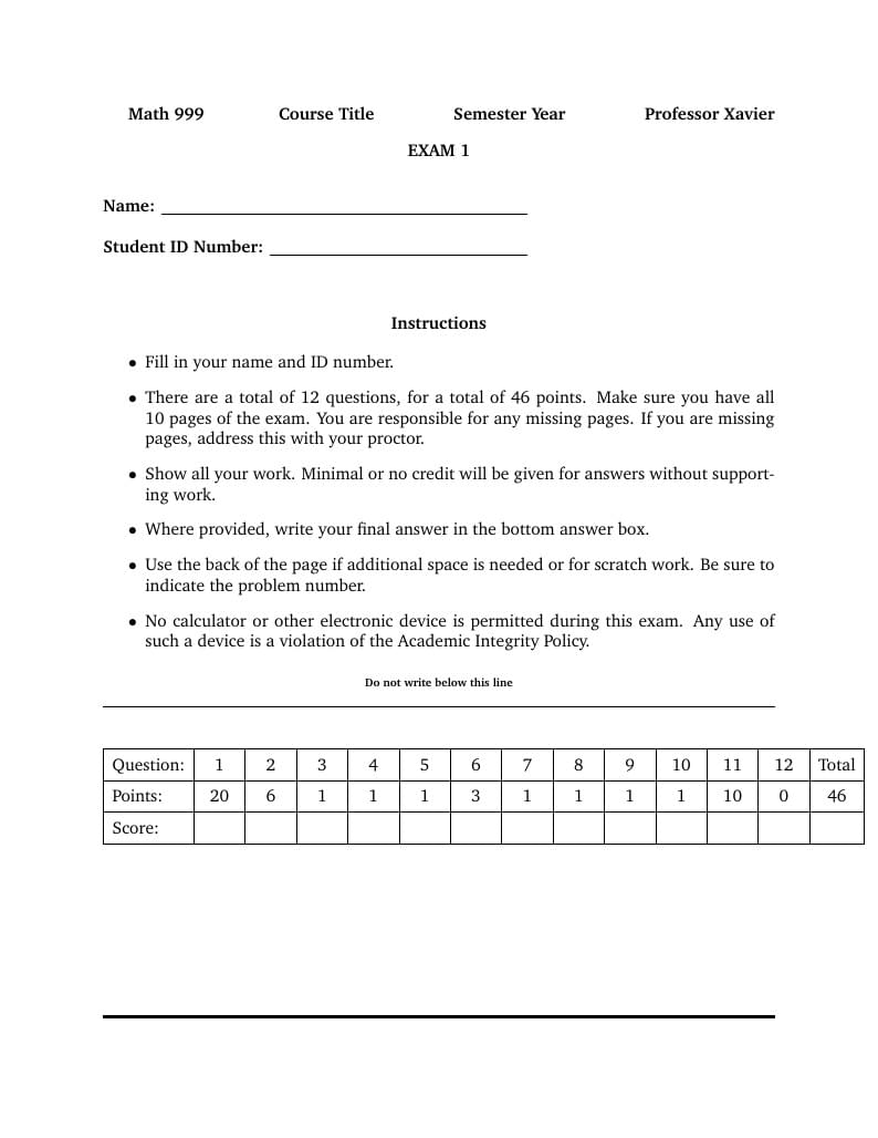 Exam Template (Multi-Use)