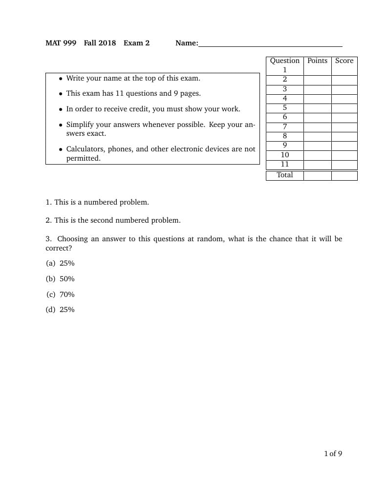 Exam Template