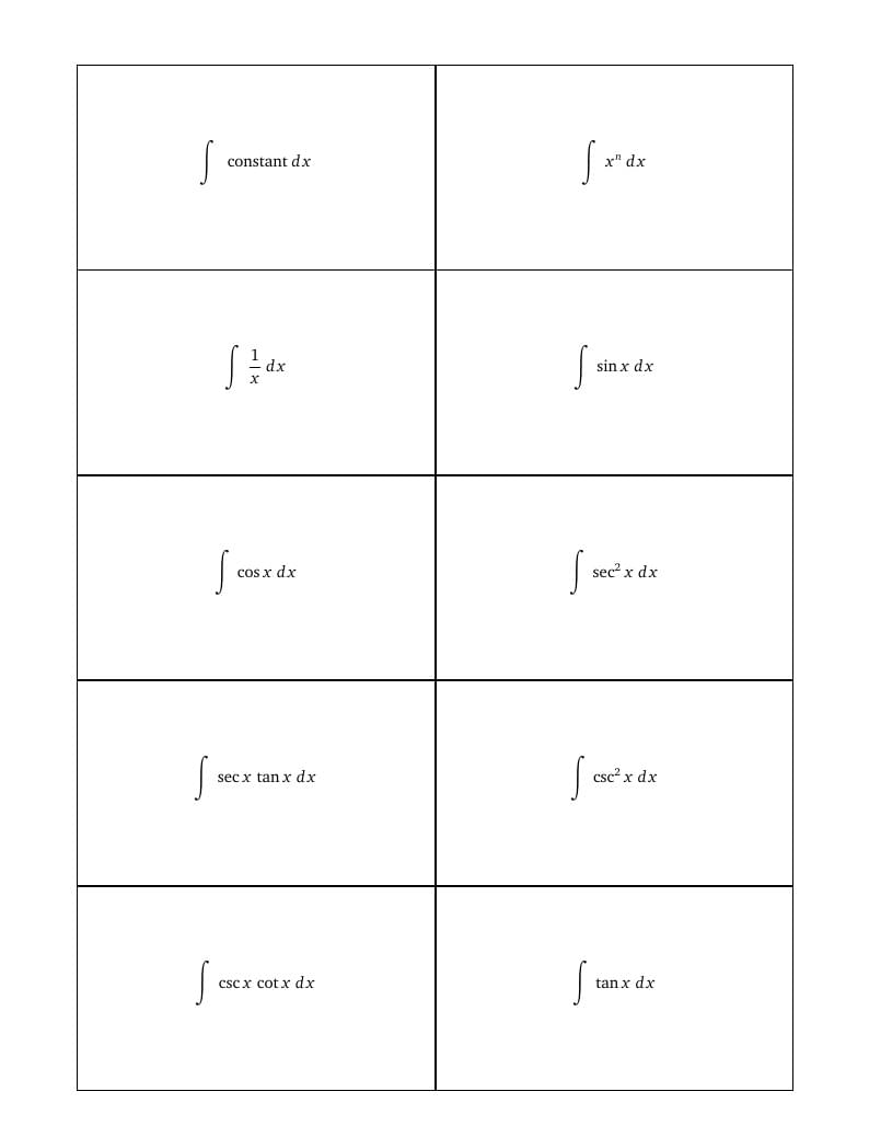Integral Flashcards
