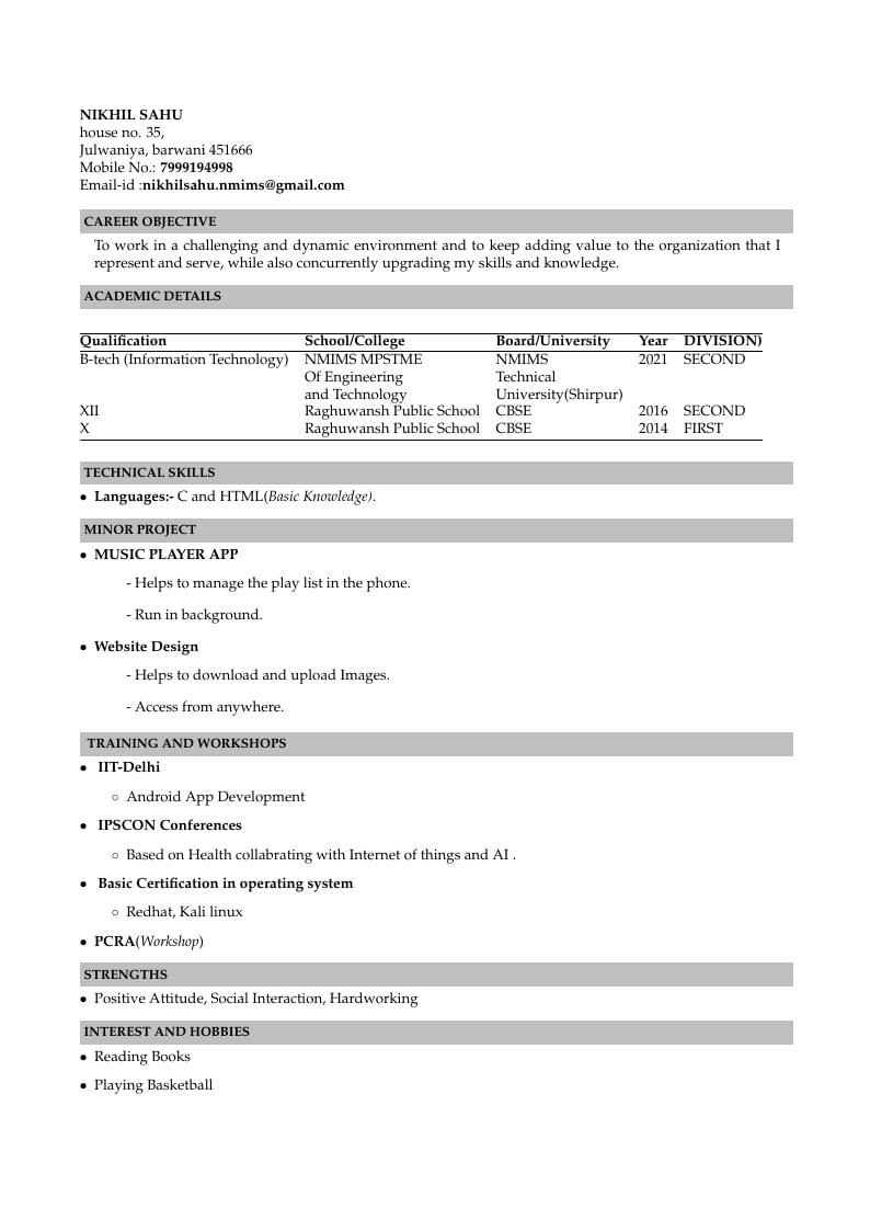 Nikhil Sahu's Resume
