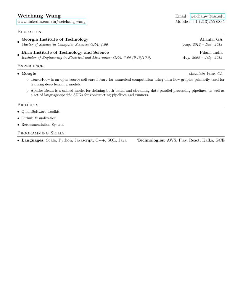 Weichang Wang's Résumé