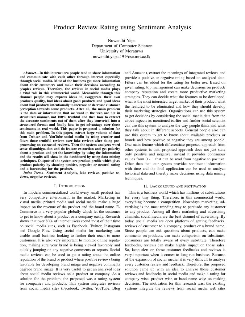 Product Rating System using Sentiment Analysis