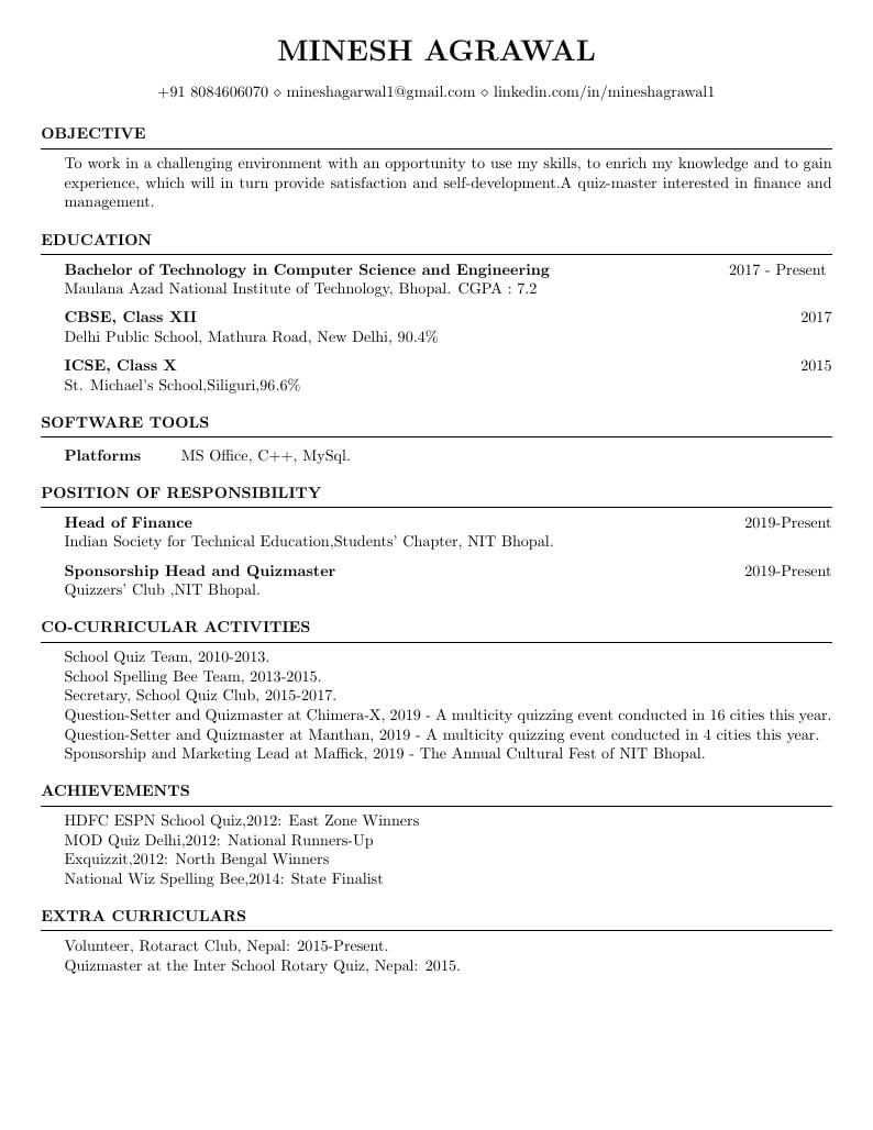 Minesh Agrawal's CV