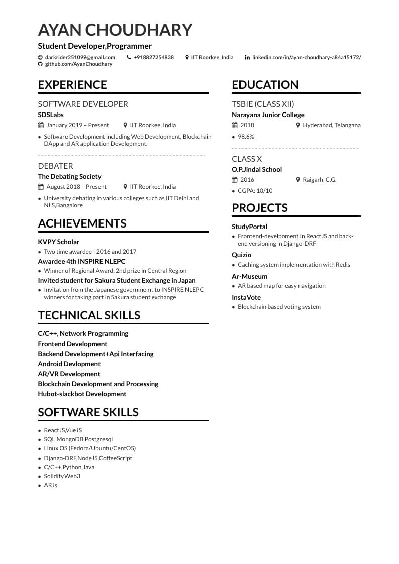 Ayan Choudhary's  CV