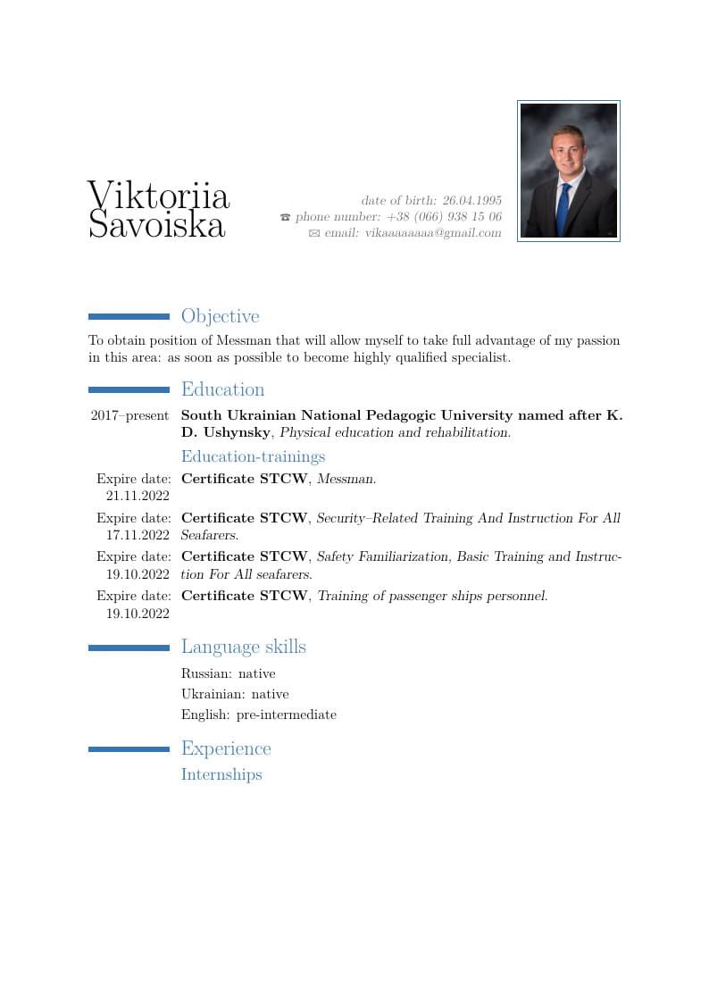 Viktoriia Savoiska's CV