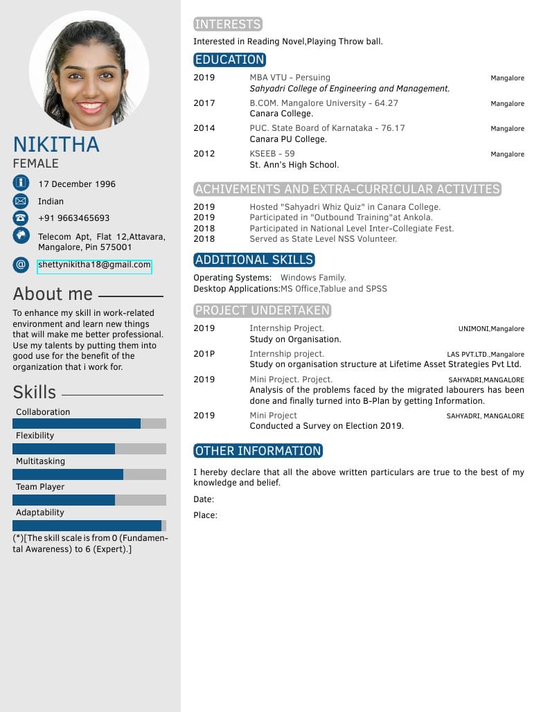 Nikhita's resume