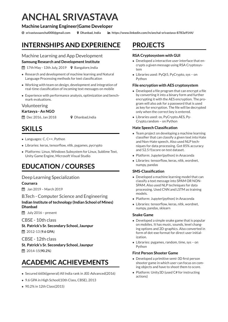 Anchal Srivastava's CV