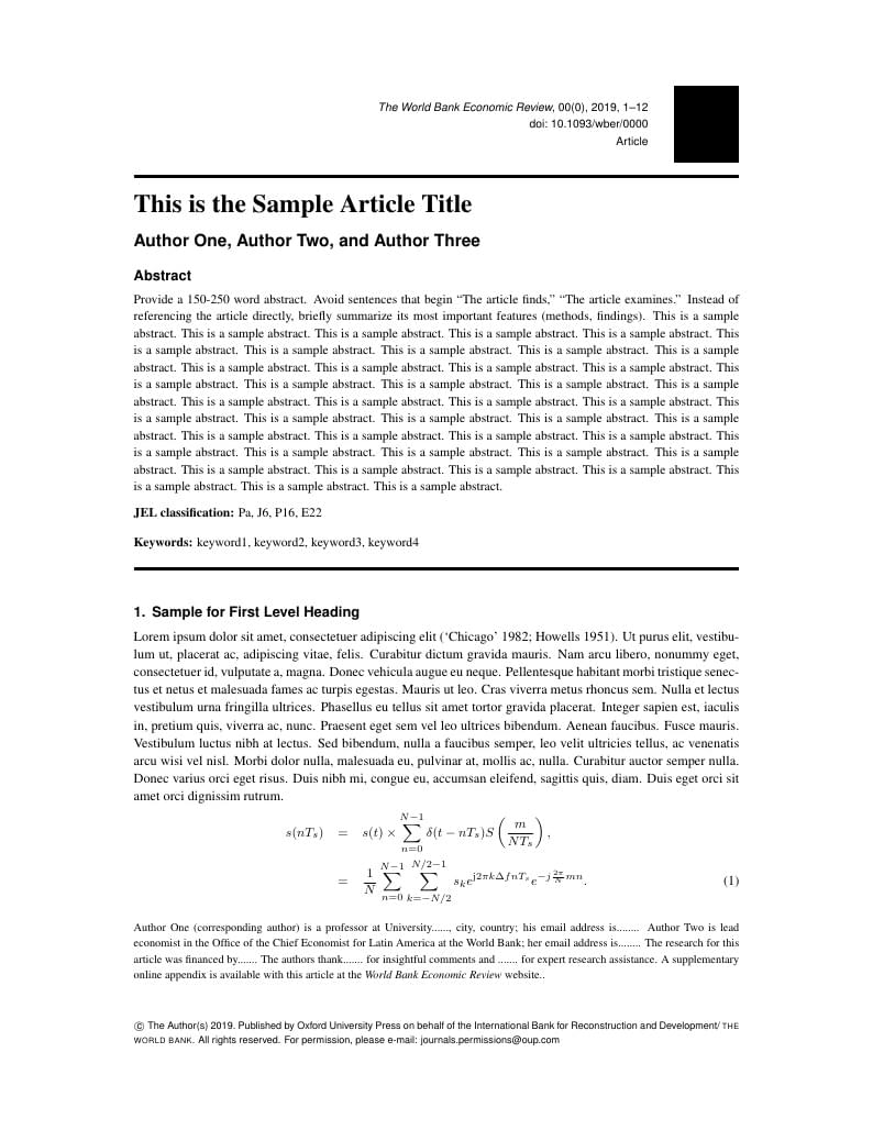 Template for Submission to the World Bank Economic Review