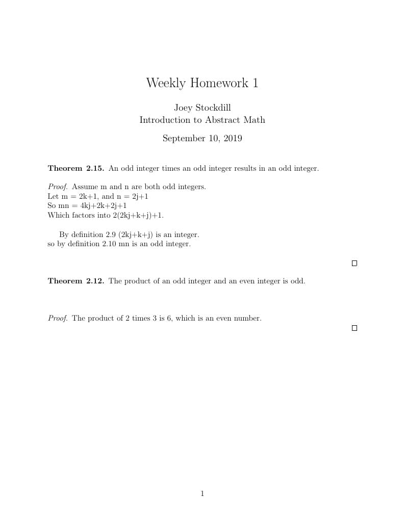 Introduction to Abstract Math Weekly Homework #1