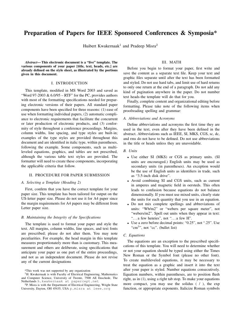 Preparation of Papers for IEEE Sponsored Conferences and Symposia