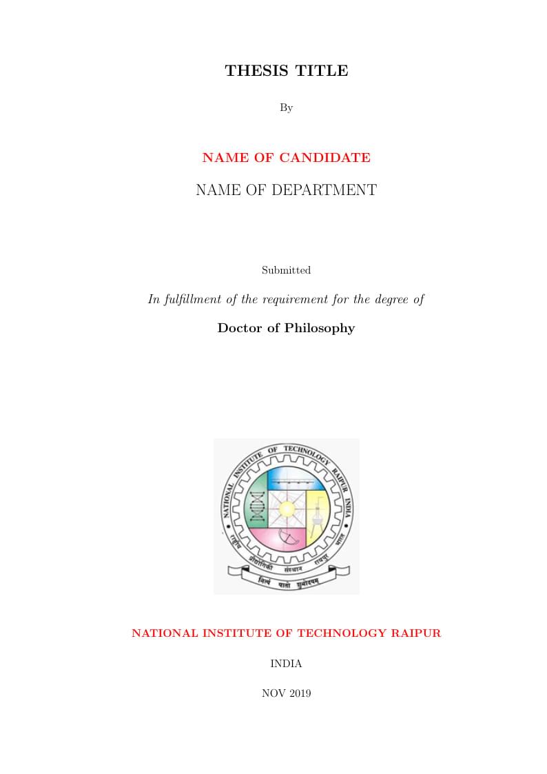 PhD Thesis Template for NIT Raipur