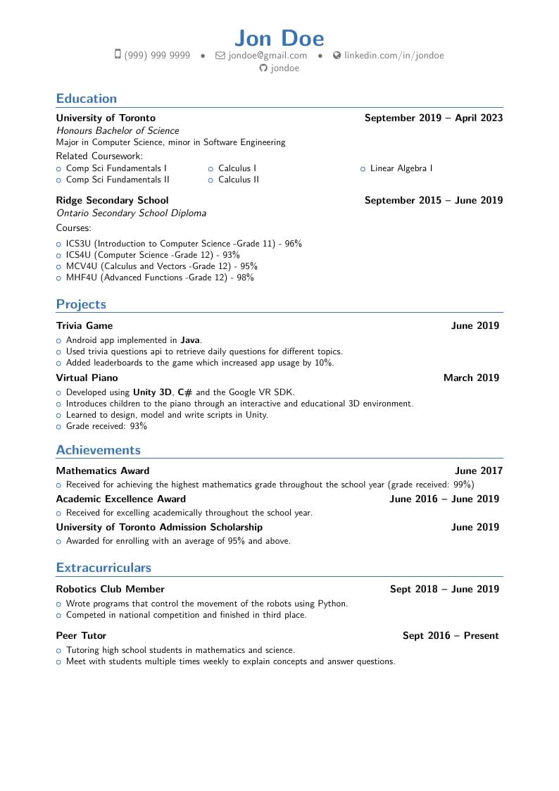 First year resume template for CS