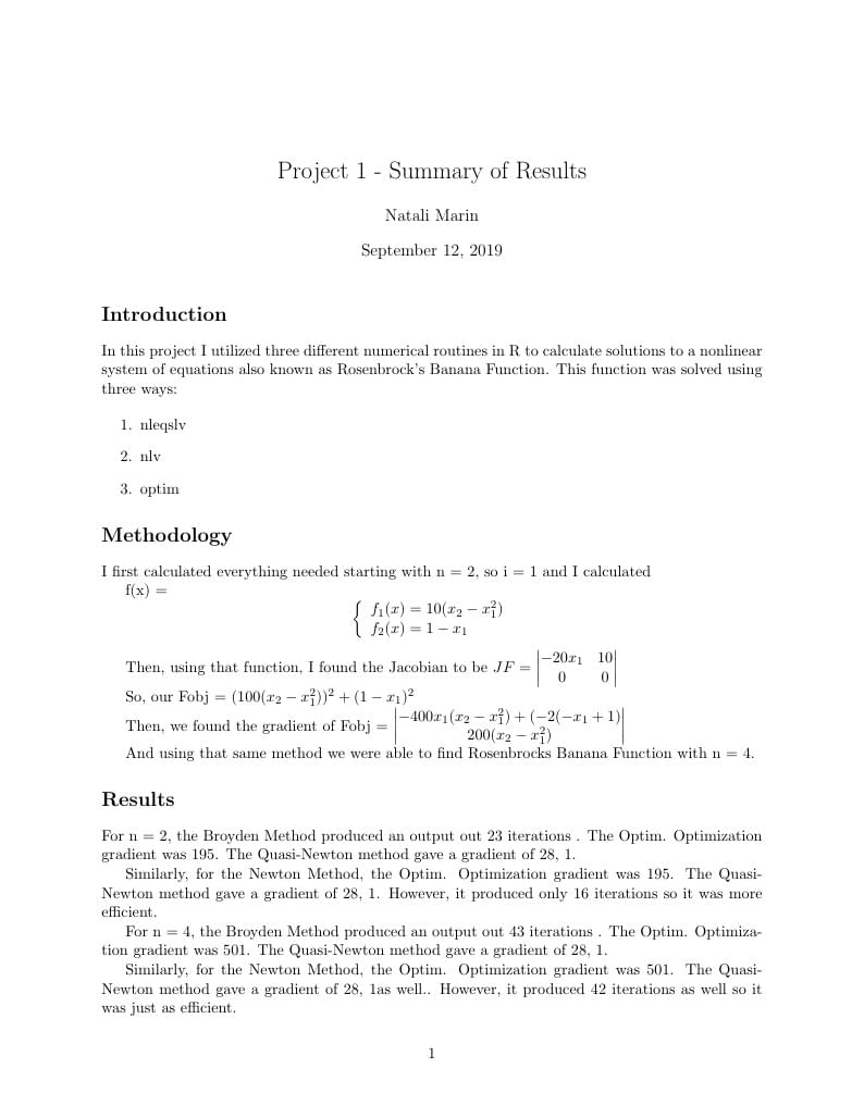 Project 1 - Summary of Results