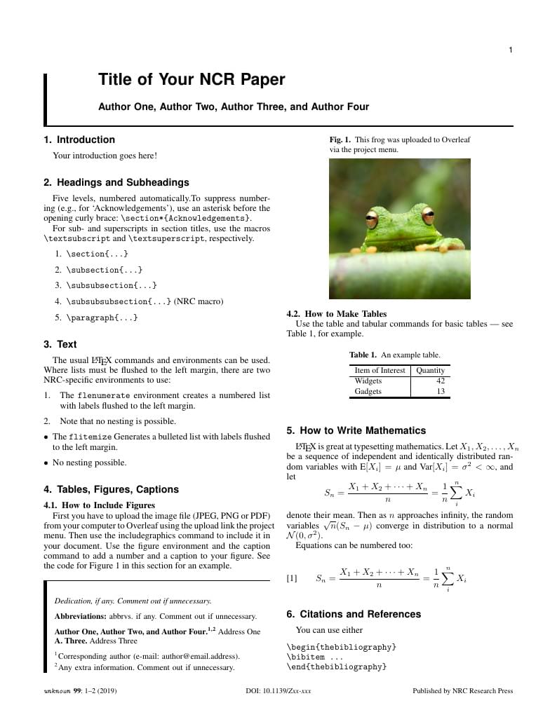 Template for National Research Council (NRC) Research Press Journals