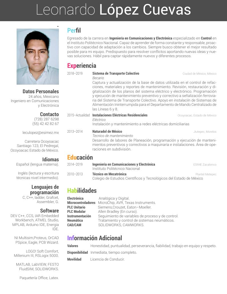 Leonardo López Cuevas's CV