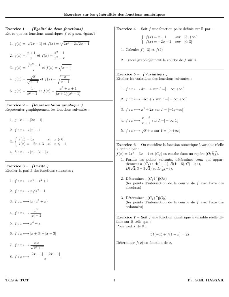 généralités sur les fonctions exercices