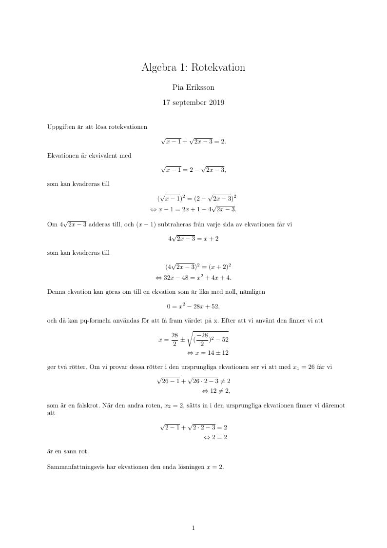Algebra 1 Seminarie