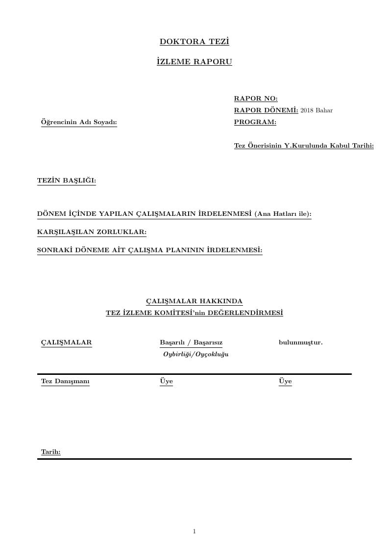 Marmara Universitesi, Fen Bilimleri Enstitusu, Tez Izleme Formu