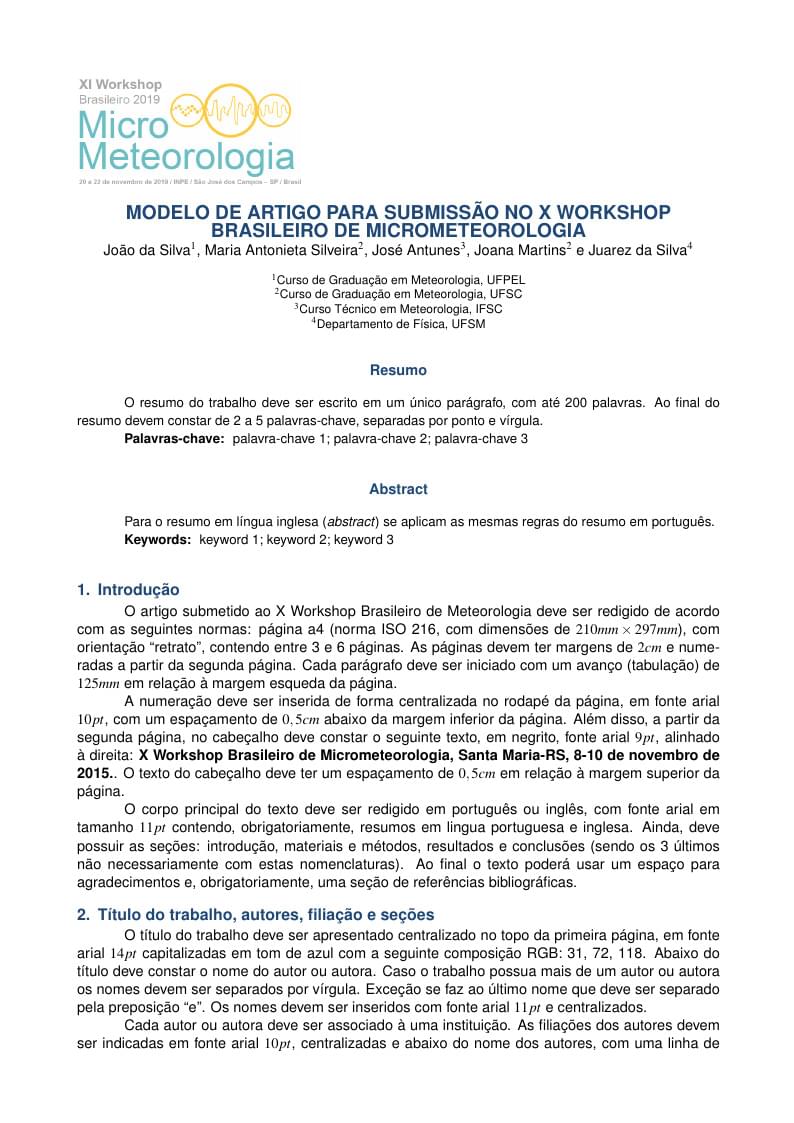 XI Workshop Brasileiro de Micrometeorologia - 2019