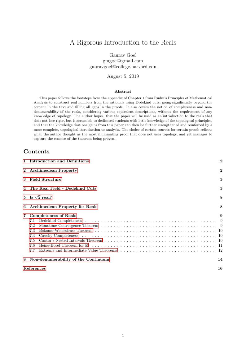 A Rigorous Introduction to the Reals