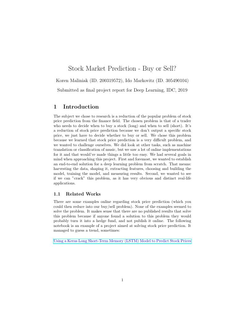 Stock Market Prediction - Buy or Sell?