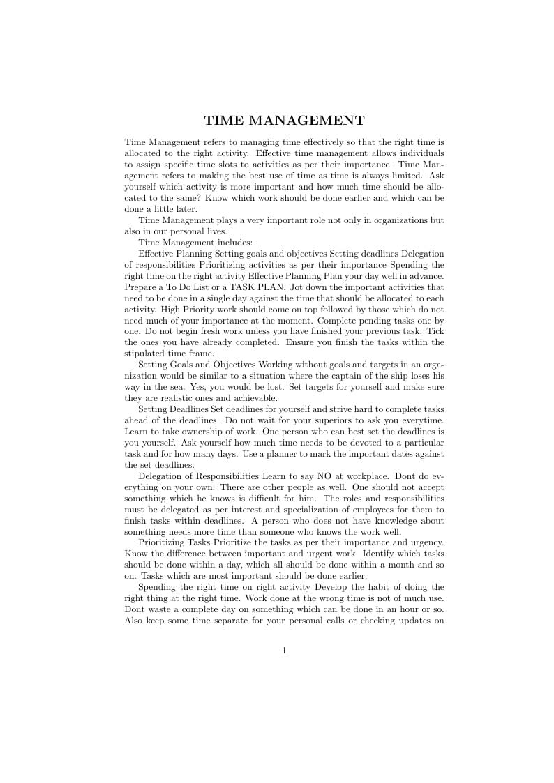 Importance of time management