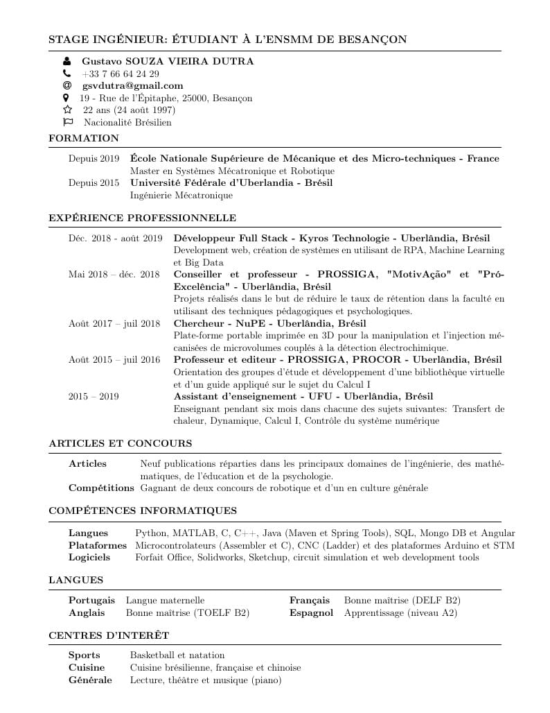 Gustavo SOUZA VIEIRA DUTRA's résumé