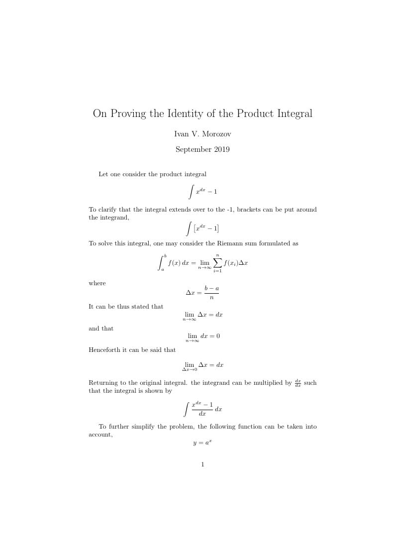 On Proving the Identity of the Product Integral