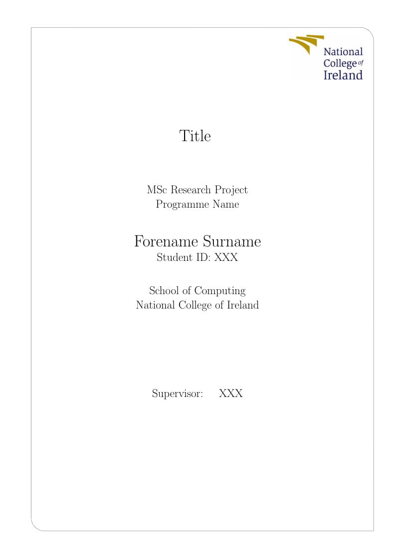 National College of Ireland MSc Research Project Report Template