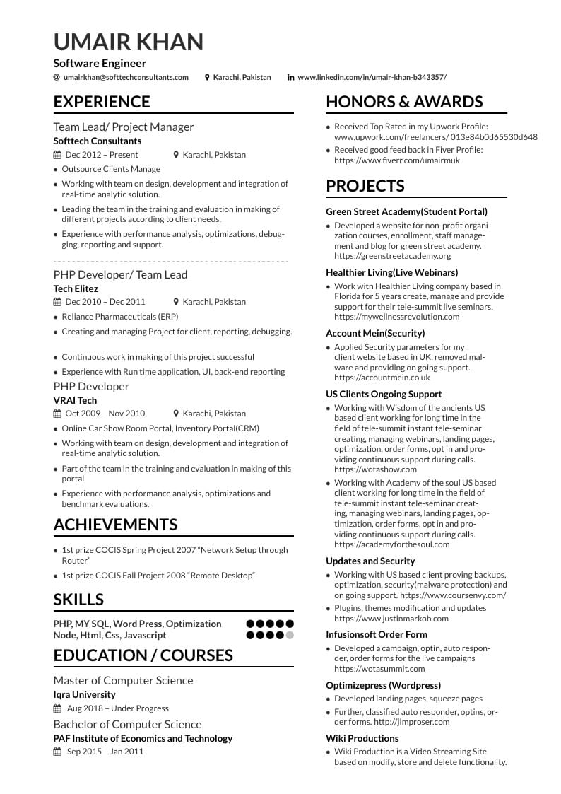Umair Khan's CV