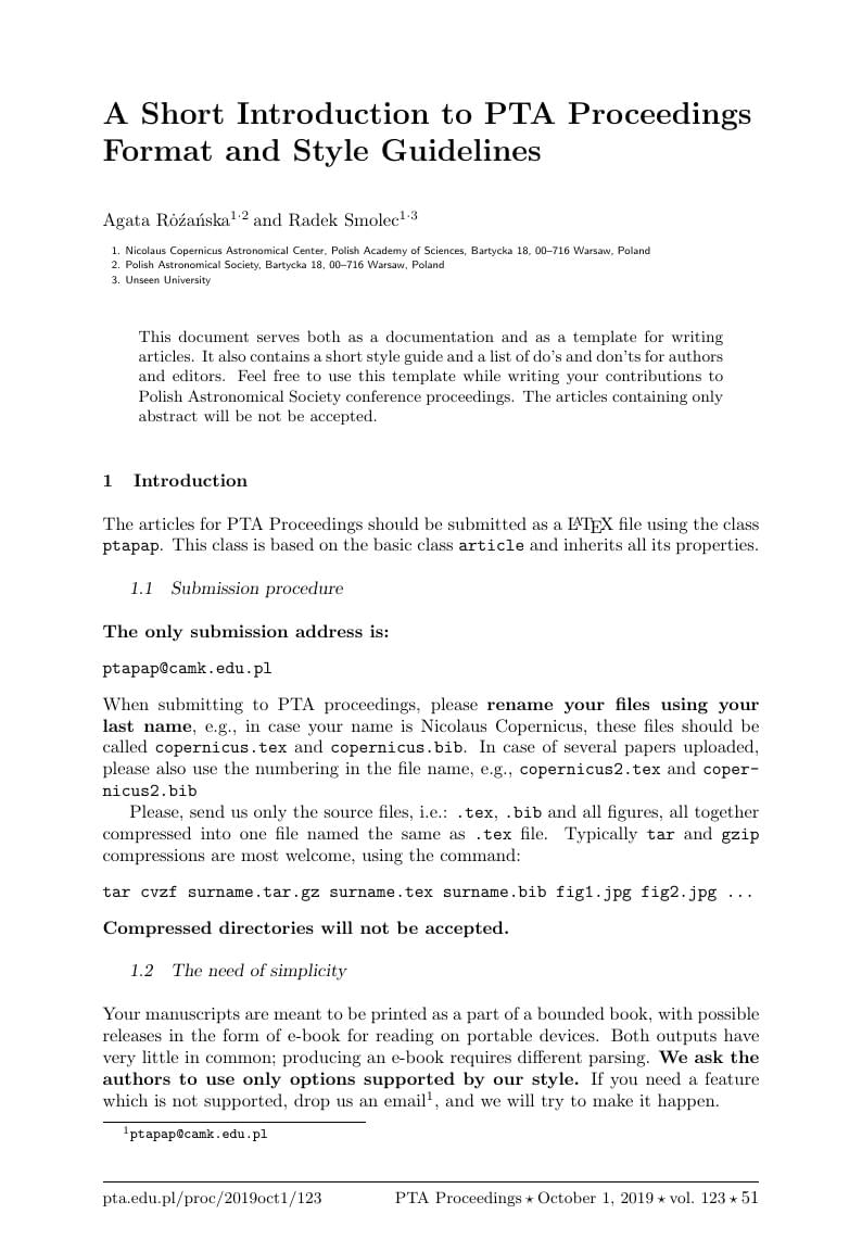 PTA Proceedings Format and Style Guidelines