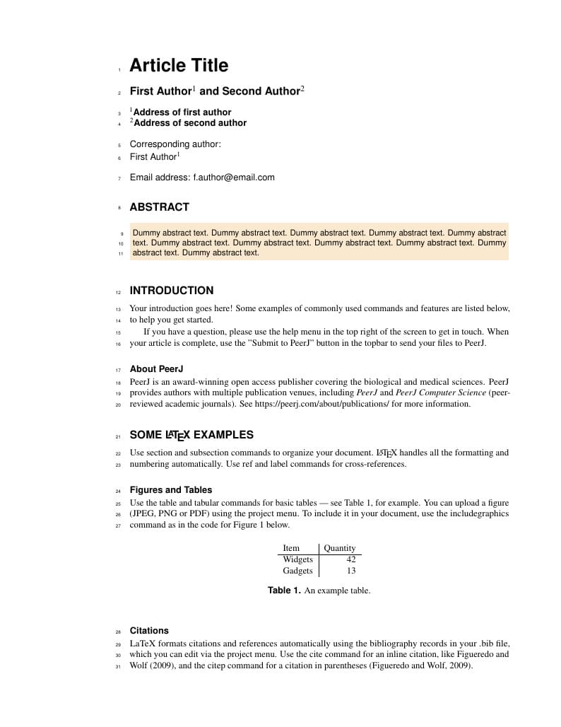 LaTeX Template for PeerJ Journal Submissions