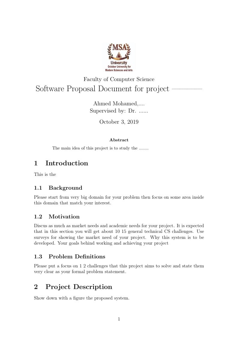 MSA Computer Science Software Proposal Document for graduation project