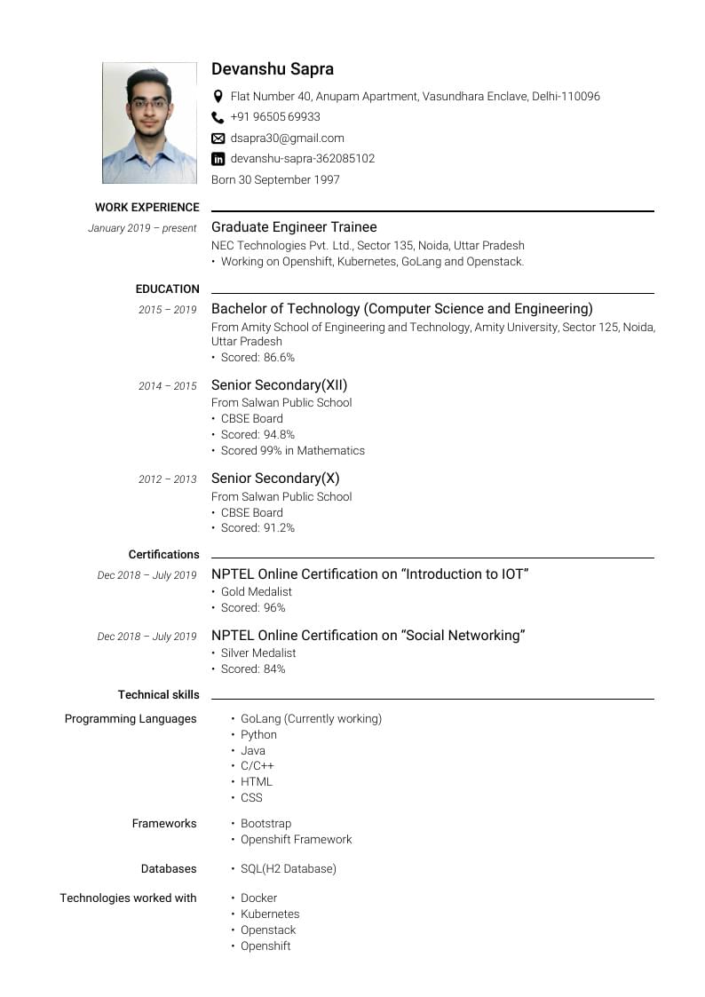 Devanshu Sapra's CV