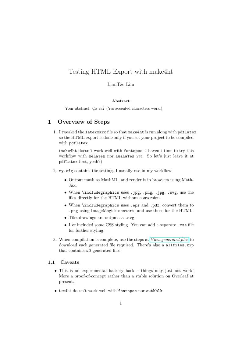 Testing HTML Export with make4ht