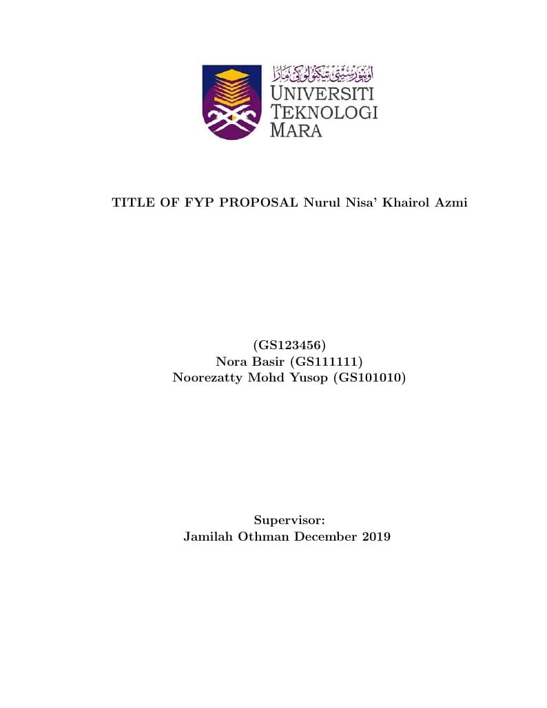 FYP proposal MSP660 UiTM Seremban Campus