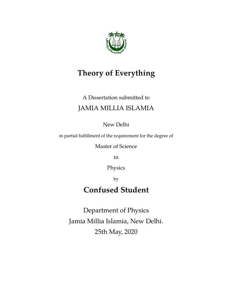 Jamia-Physics MSc Dissertation
