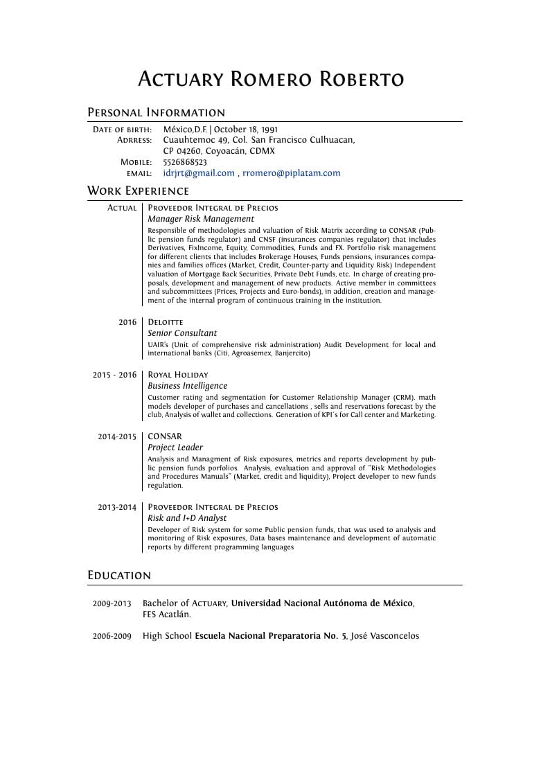 Actuary Romero Roberto's Professional CV (Inglés)