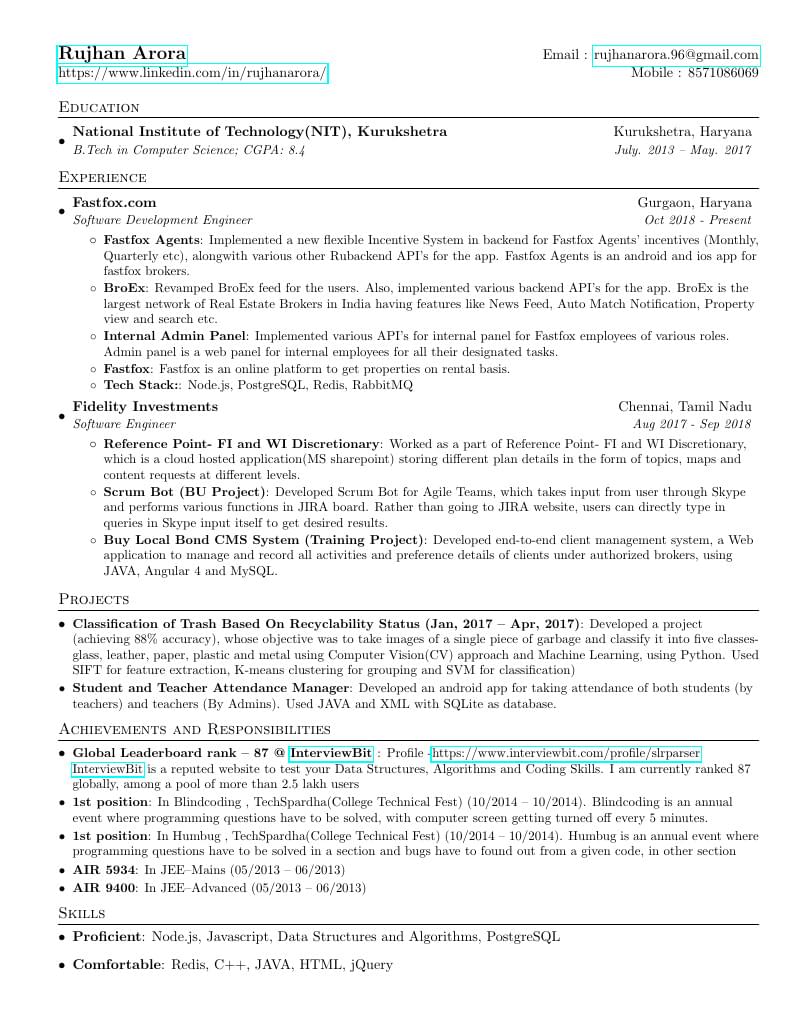 Rujhan Arora's Resume