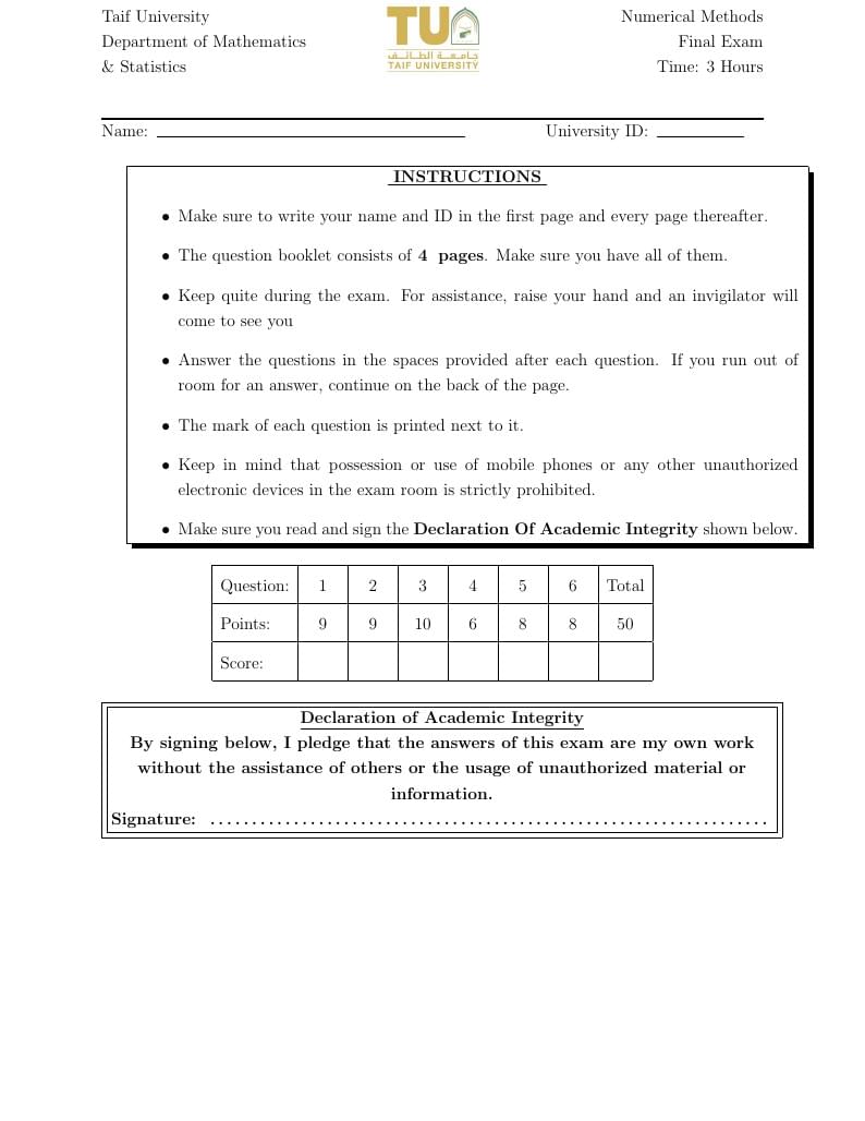 Taif University Exam Template