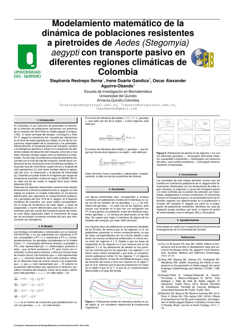 Modelamiento matemático de la dinámica de poblaciones naturales de Aedes (Stegomyia) aegypti de Colombia